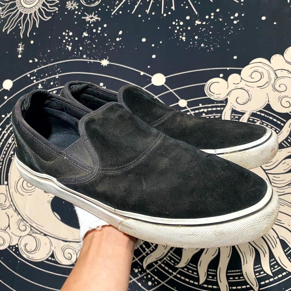 Emerica Wino G6 Athletic Sneaker 11.5 Black Leather Slip-On Skateboarding Sports